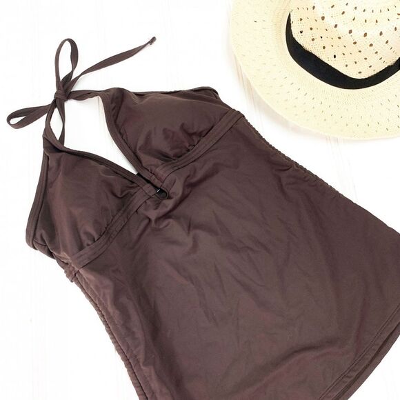 Merona M Halter Tankini Swimsuit Top Brown Bathing Suit Swim Padded Beach Beach - Picture 1 of 8